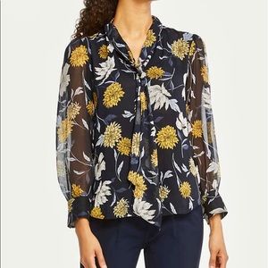 Ann Taylor Factory Floral Tie Neck Blouse